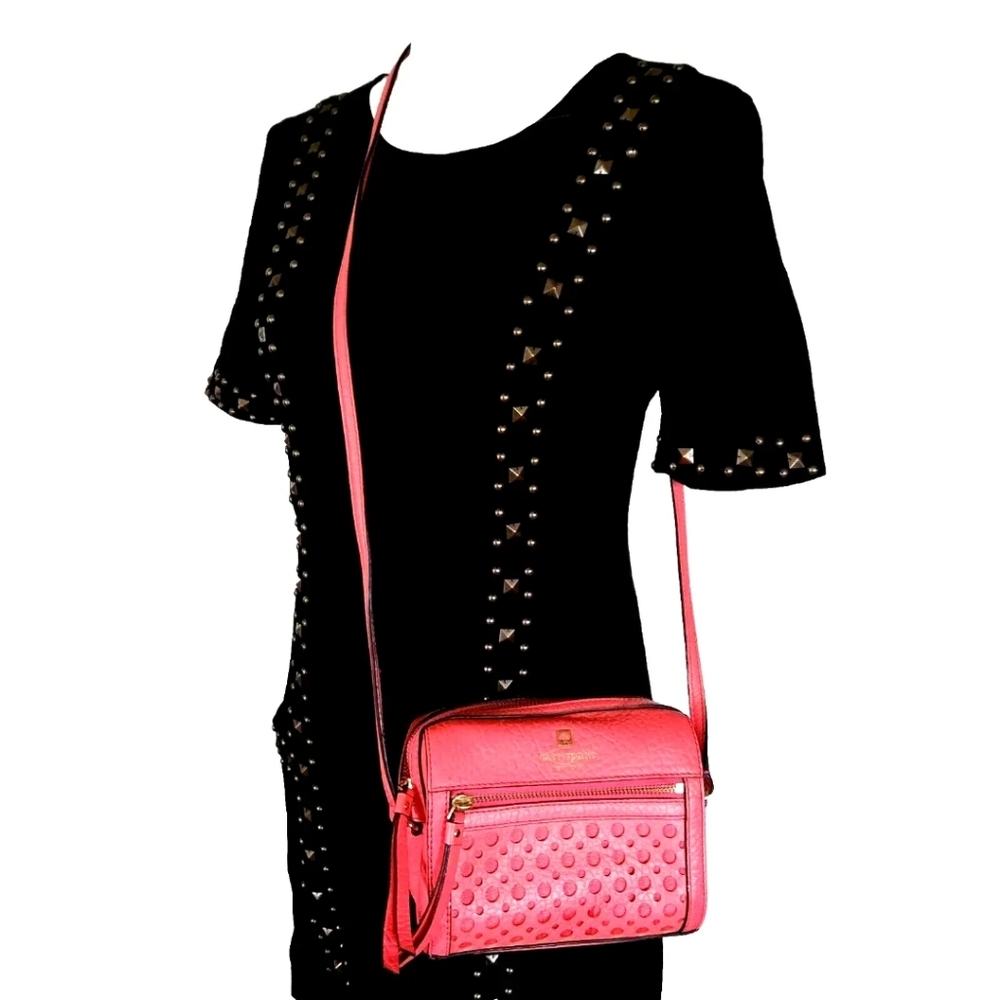 KATE SPADE Perri Lane Bubbles Leather Crossbody Bag $338 Coral Pink - Picture 2 of 16